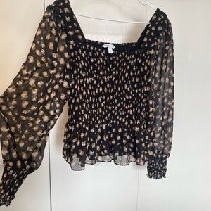 Nine West Black and Tan Patterned Blouse